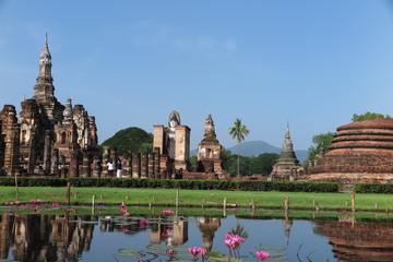 Fototapeta na wymiar Sukhothai historical park, Wat Mahathat, Unesco world heritage, Sukhothai Thailand