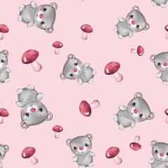 Cute seamless pattern. Hand drawn watercolor teddy bear 2