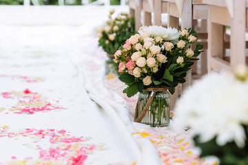 wedding ceremony decorations, rose petals