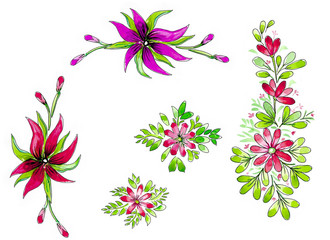 watercolor flowers in different styles