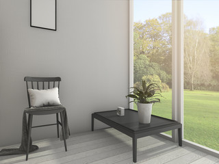 3d rendering vintage furniture with nice view garden