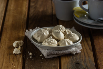Meringue cookies. Selective focus