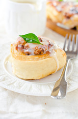 Cinnabon with cottage cheese, raisins and cinnamon in the glaze