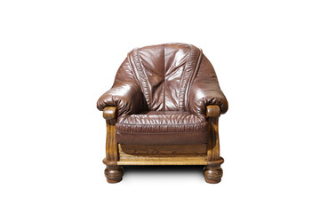 Brown classical armchair on white background.