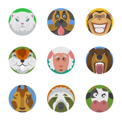 Animals emotions icons vector set.