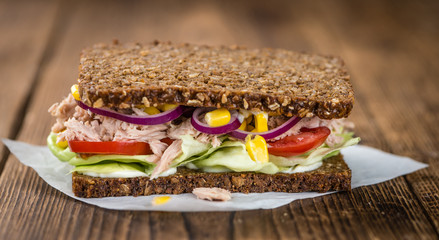 Fresh made Tuna sandwich with wholemeal bread (selective focus)