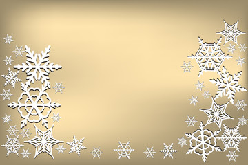 Golden  background with white snowflakes - 125281508