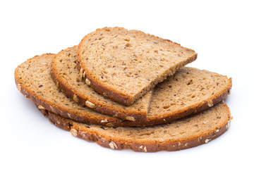 Slices of rye bread isolated on white background
