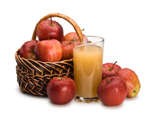 Ripe apples and juice with pulp