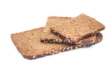 Slices of rye bread isolated on white background.