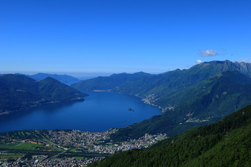 Luftaufnahme vom Lago Maggiore Höhe Locarno Richtung Italien