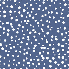 Chaotic dots on a blue background Dots Seamless Pattern Dots Seamless Background White Dots Wallpaper Circles seamless pattern Circles seamless background. White circles of different sizes