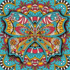 Coloring book for adult and older children. Coloring page Decorative butterfly. Decorative arabic round lace ornate mandala. Mandala abstract