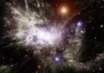 Stars, dust and gas nebula in a far galaxy