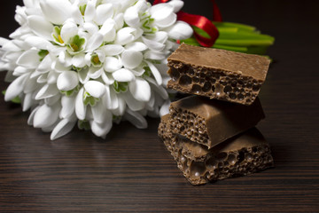 porous chocolate and snowdrops