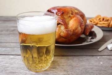 Beer with chicken roasted