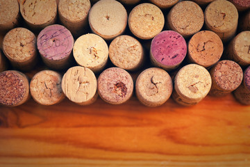 lot of corks from wine bottles. Space for text