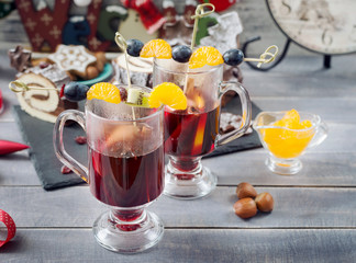 Mulled wine and cakes Christmas and New Year decor