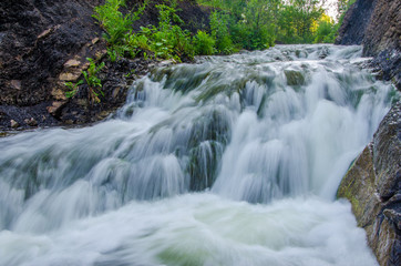 falling water in the morning mist.