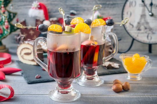 Mulled wine and dessert Christmas and New Year decor