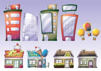 cartoon vector building objects with separated layers for game art and animation game design asset in 2d graphic