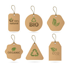 Eco Friendly Organic Natural Product Web Icon Tag Set Green Logo Flat Vector Illustration