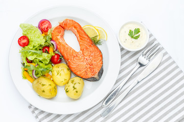 Crispy roasted salmon steak