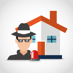 Thief and house icon. Security system warning and protection theme. Colorful design. Vector illustration
