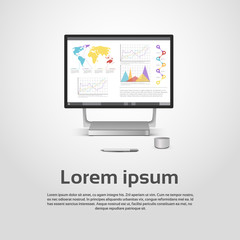 Desktop Logo Modern Computer Workstation Icon Monitor Financial Graph Diagram Infographic Vector Illustration