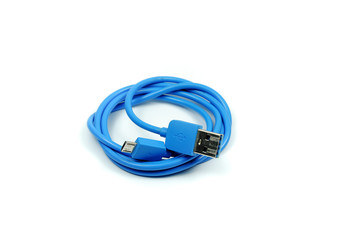 Blue USB cable white background
