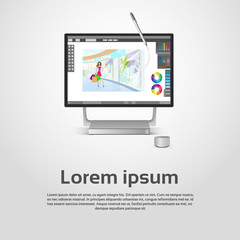 Desktop Modern Computer Graphic Designer Workplace Vector Illustration