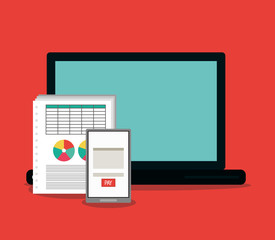 Invoice document smartphone and laptop icon. Business finanace payment and tax theme. Colorful design. Vector illustration