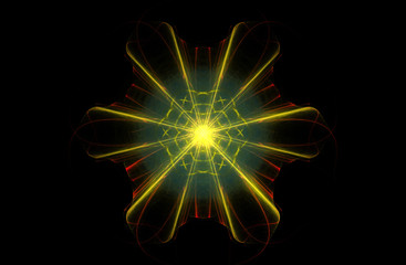 computer fractal decorative colorful floral pattern on a black background