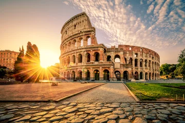 Peel and stick wall murals Historic building Colosseum in Rome and morning sun, Italy