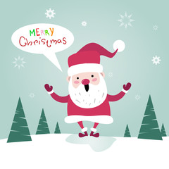 Merry Christmas Santa Clause Happy New Year Poster Greeting Card Flat Vector Illustration