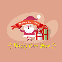 Merry Christmas Santa Clause Happy New Year Poster Greeting Card Flat Vector Illustration