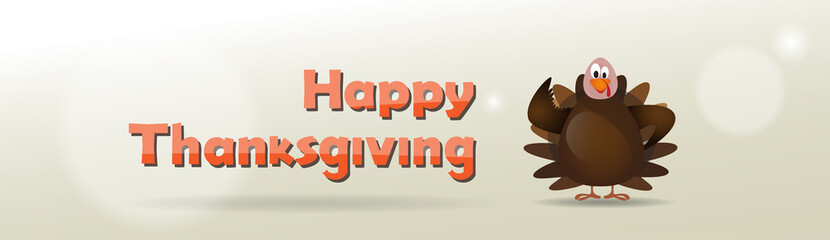 Happy Thanksgiving Day Turkey Autumn Traditional Holiday Banner Flat Vector Illustration