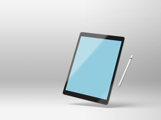 Black mockup tablet on a white background with stylus