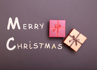 Merry Christmas.  greeting card and gift box. Xmas background.