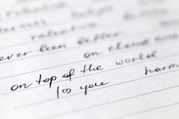 Handwritten text with shallow depth of field