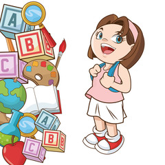 Girl cartoon icon. Back to school theme. Colorful design. Vector illustration