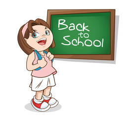 Girl cartoon and blackboard icon. Back to school theme. Colorful design. Vector illustration