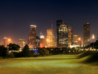 Fototapeta na wymiar Center Houston, Downtown in the night. Texas, United States