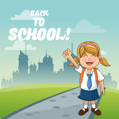 Girl cartoon and city icon. Back to school theme. Colorful design. Vector illustration