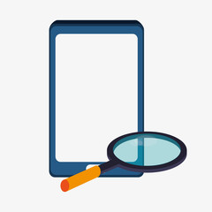 Smartphone and lupe icon. Big data center base and information theme. Colorful design. Vector illustration