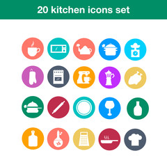 Trendy flat kitchen and cooking icons.