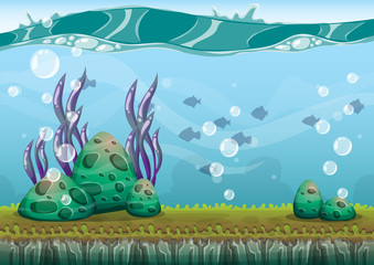 Fototapeta na wymiar cartoon vector underwater background with separated layers for game art and animation game design asset in 2d graphic