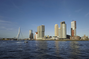 Fototapeta na wymiar Rotterdam skyline with Erasmus Bridge. Rotterdam, South Holland,