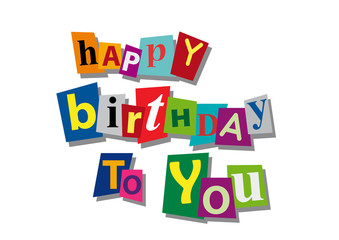 happy birthday to you, word and text cut from paper, invite card