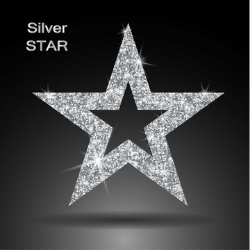 Silver star vector banner. Silver glitter . Template , card, vip, exclusive, certificate, gift, luxury, privilege, voucher, store, present, shopping.